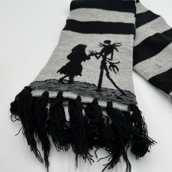 The nightmare before Christmas scarf unisex gray black fringe striped - Picture 1 of 10